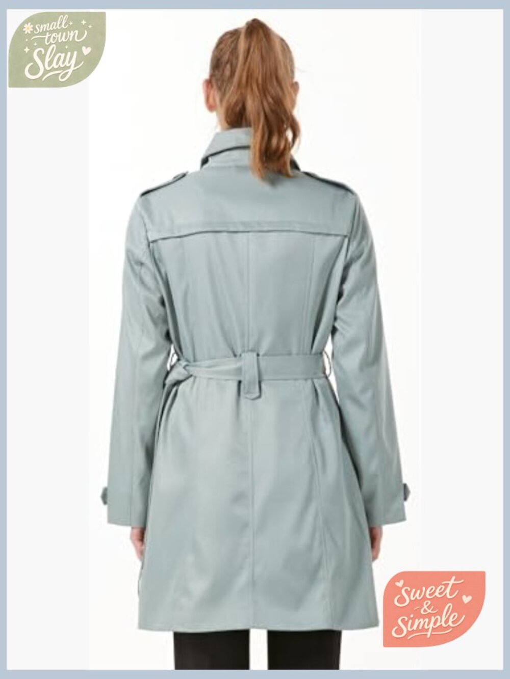Women's Double-Breasted Trench Coat, Mid-Length Windproof Overcoat - Picture 4 of 7